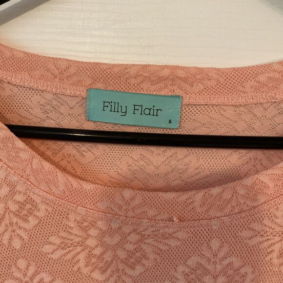 Filly Flair Women’s Size Small Lace Sheer Floral Pink Blouse Crochet Long Sleeve - Picture 2 of 11